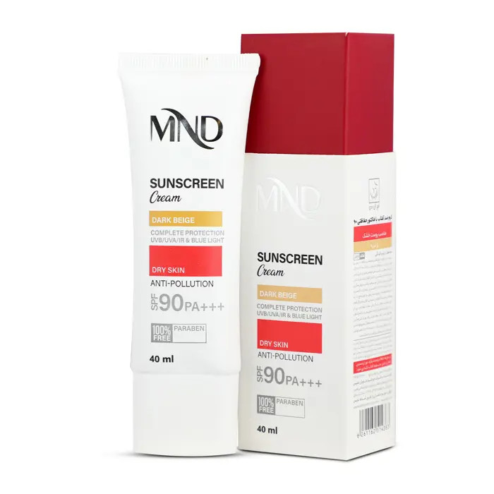 کرم ضد آفتاب با فاکتور حفاظتی 90 (SPF 90) بژ تیره ام ان دی مناسب پوست خشک